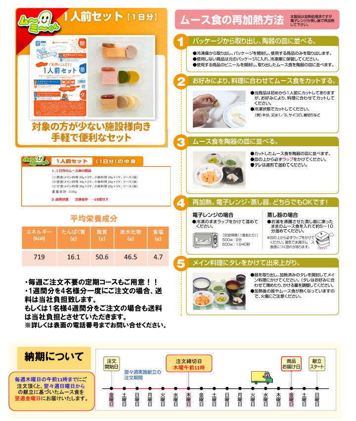 ムーミーくん業務用ムース食1人前セットの詳細説明です
